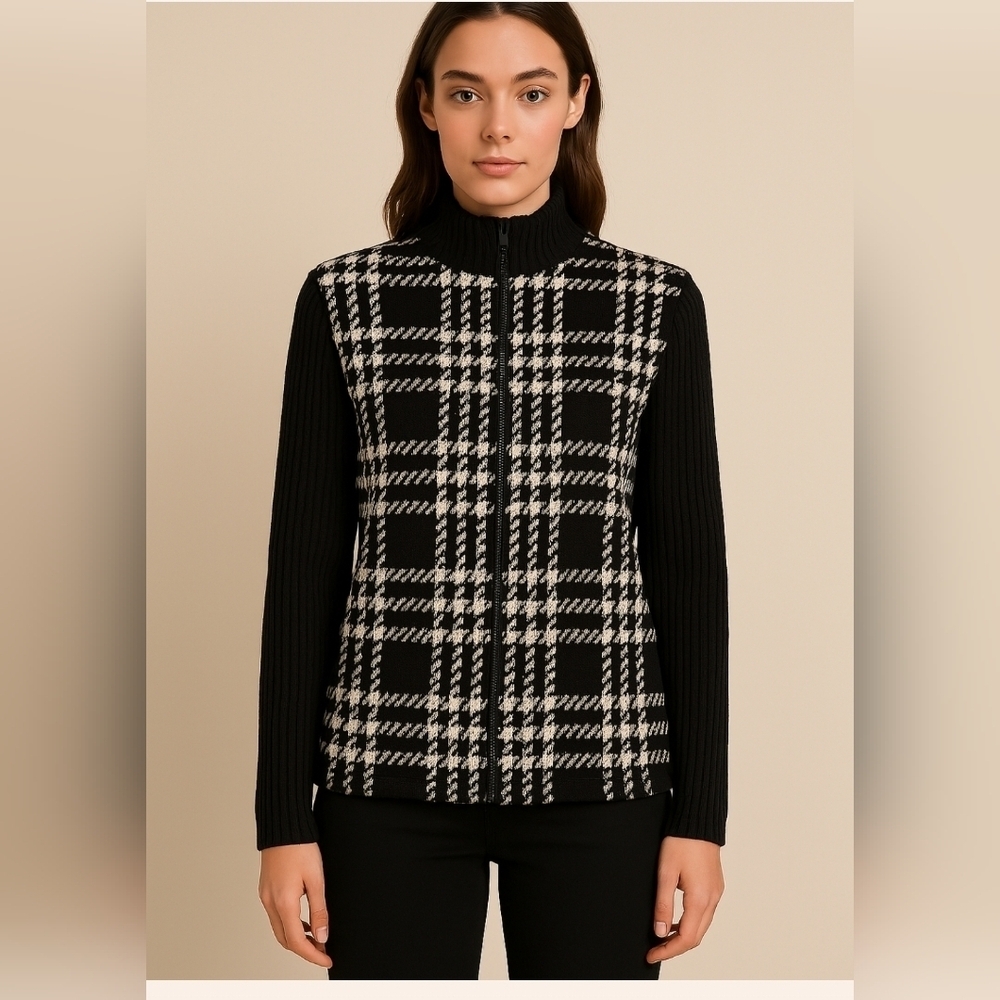 Kate Hill Women’s Petite Zip Sweater, like new never worn. Shell: 100% New Wool